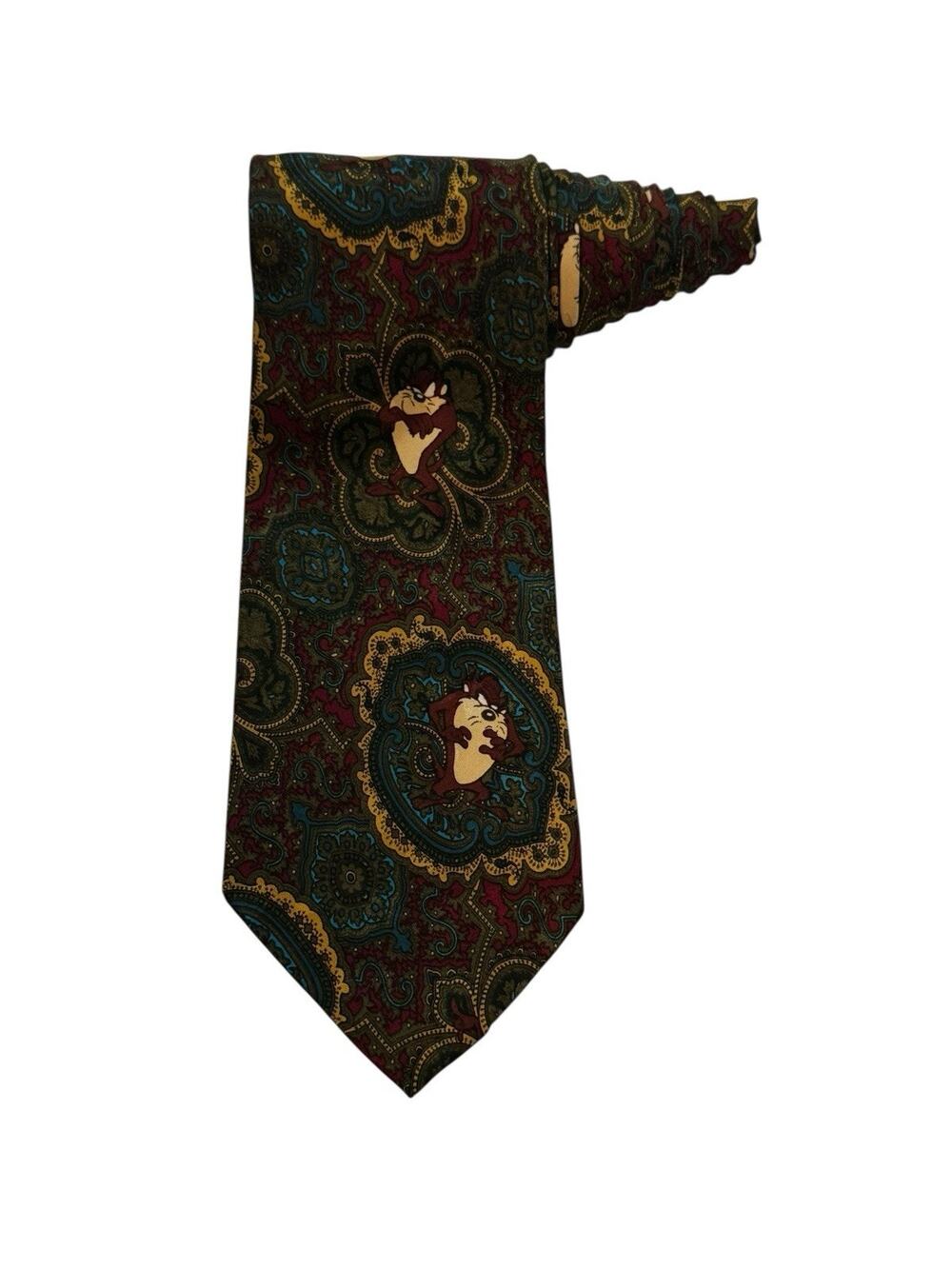 Looney Tunes Taz Paisley Vintage Novelty Necktie 100% Silk Cartoon